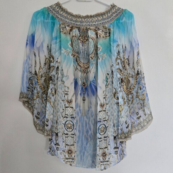 Camilla Gatsbys Girl Off Shoulder Shirred Blouse XS 165E - Picture 4 of 11